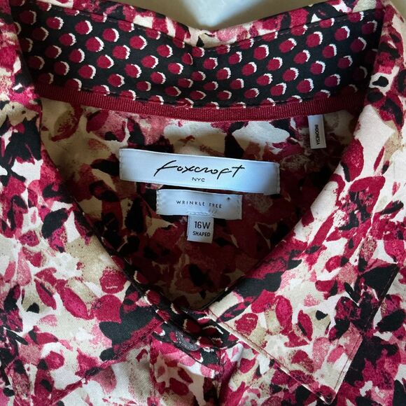 Foxcroft Button Shirt Womens 16W Wrinkle Free 100% Cotton Floral Long Sleeves - Picture 5 of 7